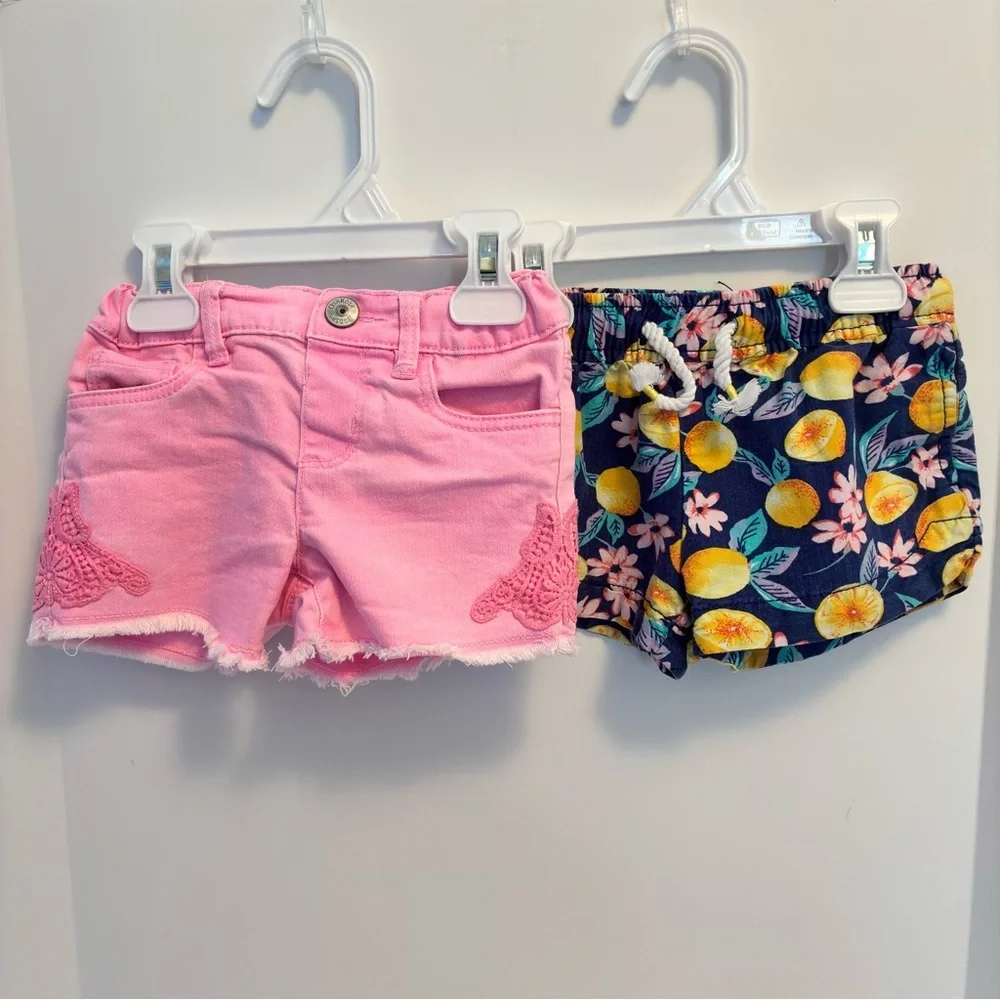OshKosh B'gosh Toddler Girl's Shorts Pink Denim & Lemon Print Sun Short Size 3T